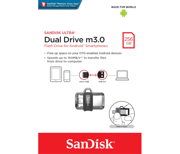 Sandisk 256GB Ultra Dual Drive m3.0 (USB 3.0) 150MB/s - 392125 - zdjęcie 3
